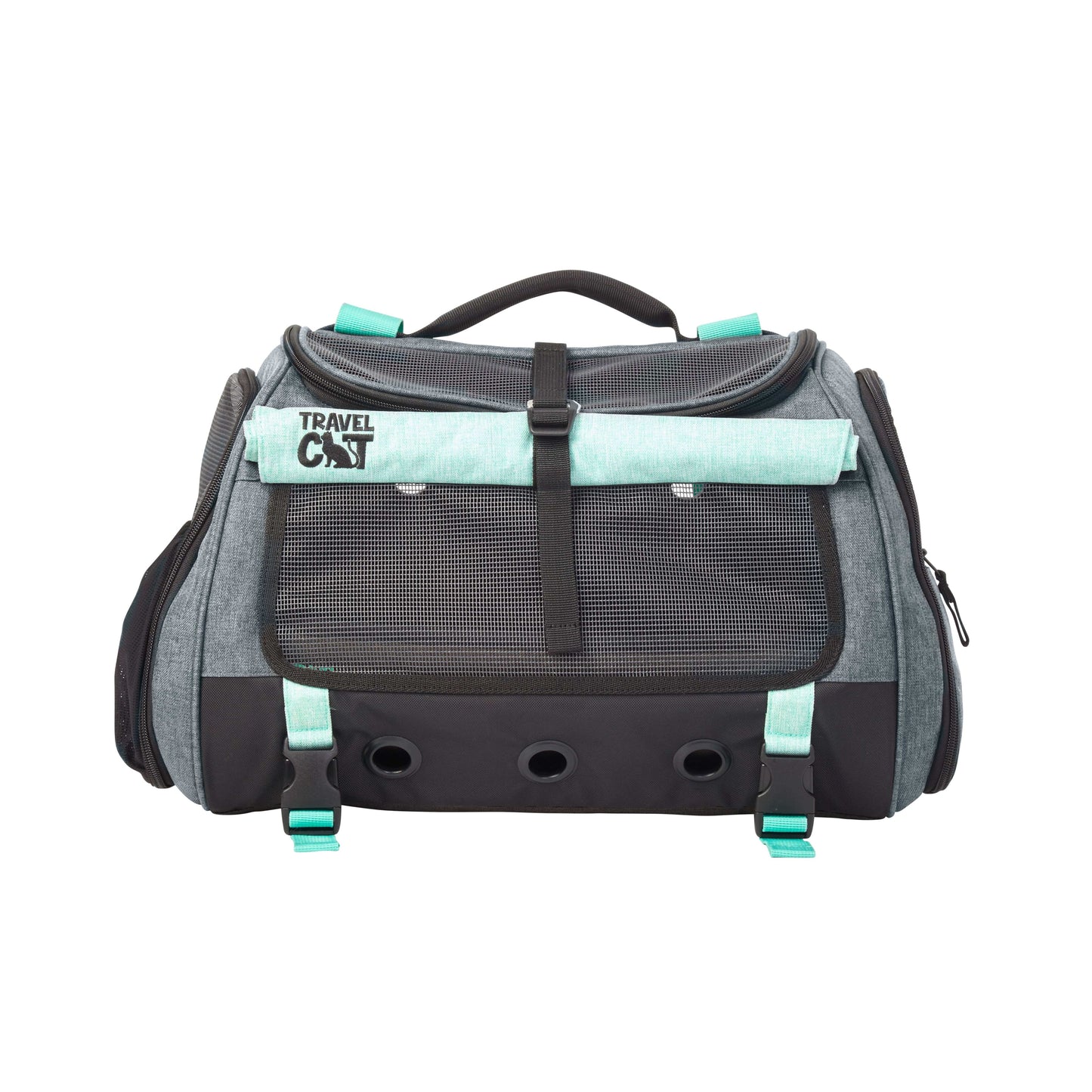 "The Transpurrter" Ultimate Calming Convertible Cat Carrier in Heather Grey and Teal